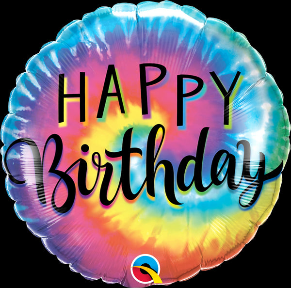 18" ROUND FOIL BDAY TIE DYE SWIRLS